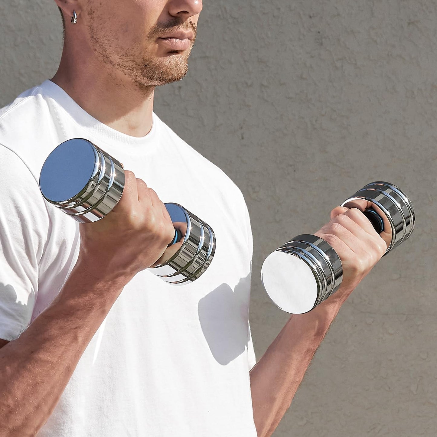 Adjustable Dumbbell Set 10lb Pair (5lb/7lb/8lb/10lb) Set of 2 Steel Dumbbells Chrome Weights with Foam Handles Home Gym Workout (Standard-Finish 10lb×2)