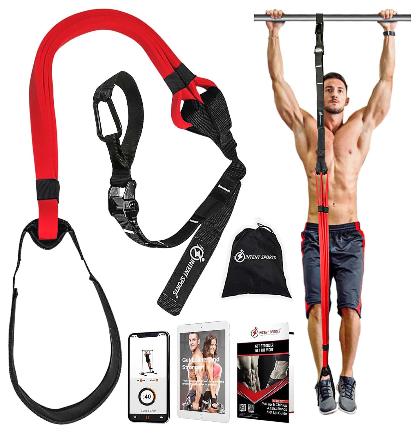 INTENT SPORTS Pull Up Assist Bands - Assistance and Resistance Bands for Pull-Up, Fitness, Body Stretching, Chin Up, Weightlifting, Powerlifting, Heavy Duty, Exercise Videos, eBook (Patented)