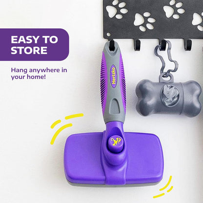 Hertzko Self-Cleaning Slicker Brush - Cat and Dog Brush for Shedding, Tangles and Dirt - Gentle Grooming Tool for Sensitive Skin - Pet Hair Remover for Long and Short Coats - Purple