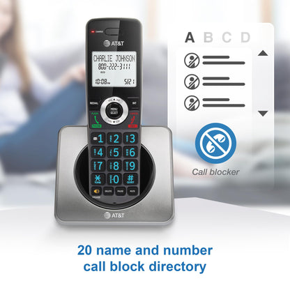 AT&T GL2101-2 DECT 6.0 2-Handset Cordless Home Phone with Call Block, Caller ID, Full-Duplex Handset Speakerphone, 2" White Backlit Display, Lighted Keypad (Graphite & Black)