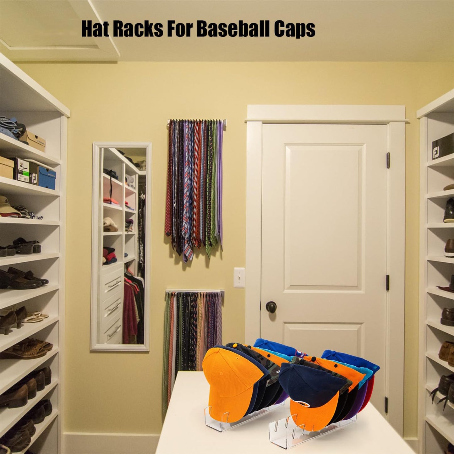 Hat Stand for Baseball Caps, 2 Pack No Install Acrylic Hat Organizer for 14 Baseball Caps Storage Organizer, Hat Racks Hat Holder Display and Organization for Closet, Bedroom, Dresser (Clear-2Pack)