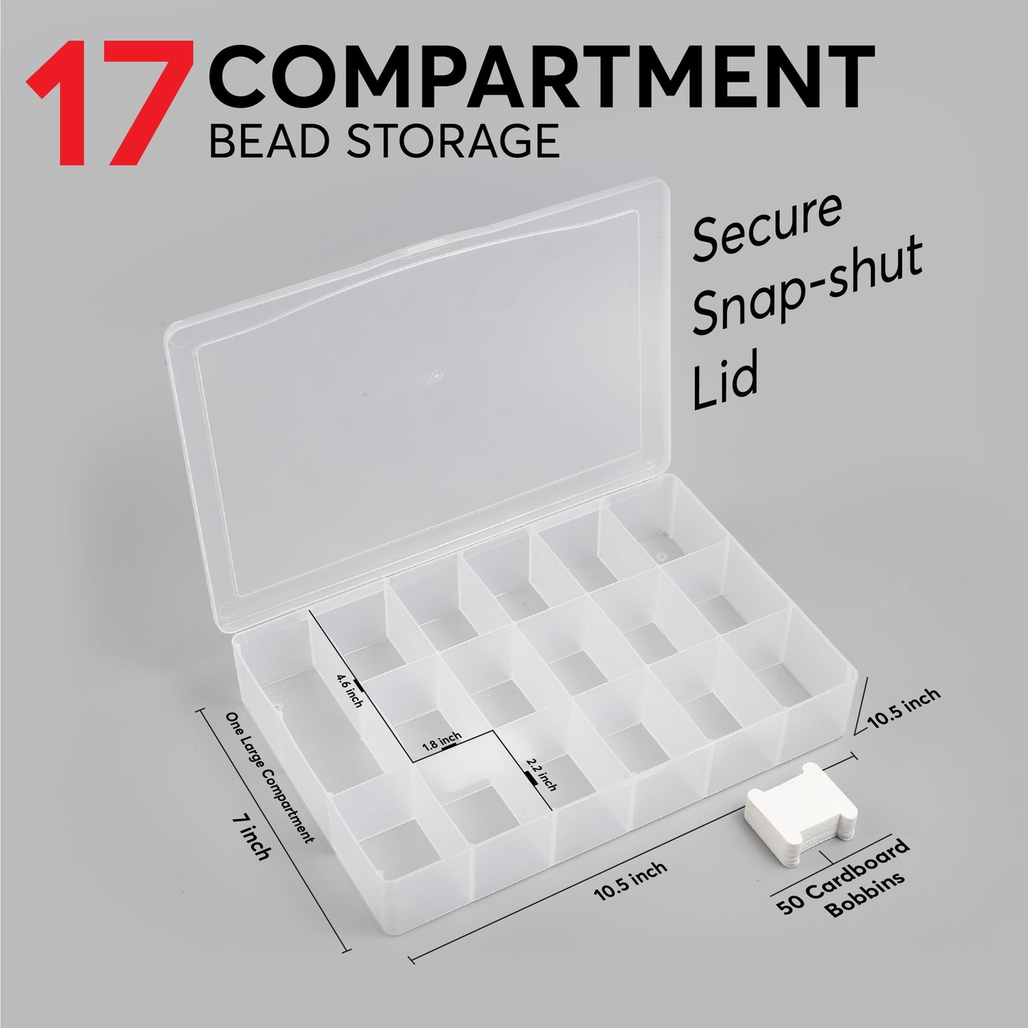 2PACK Embroidery Floss Organizer Box with 50 Cardboard Bobbins - 17 Compartments Clear embroidery thread and Beads organizer box, Snap-Tight Clear Sewing Organizer - Jewelry Bead Holder (Made in USA)