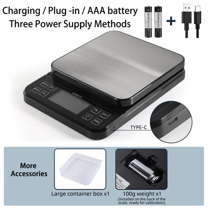 BOMATA Large Kitchen Scale with 0.1g/0.001oz High Precision, 5kg/11lb Bakery Scale with% Percentage Function, USB Rechargeable, Full-View Angle LCD with Backlight, Stainless Steel Pan