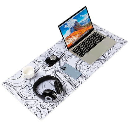 Black and White Large Gaming Mousepad - Extended Contour Topography Mouse Mat for Home and Office,Laptop Keyboard Mat with Non-Slip Rubber Base, Stitched Edges (35.43x15.75 x0.12, Not Waterproof)