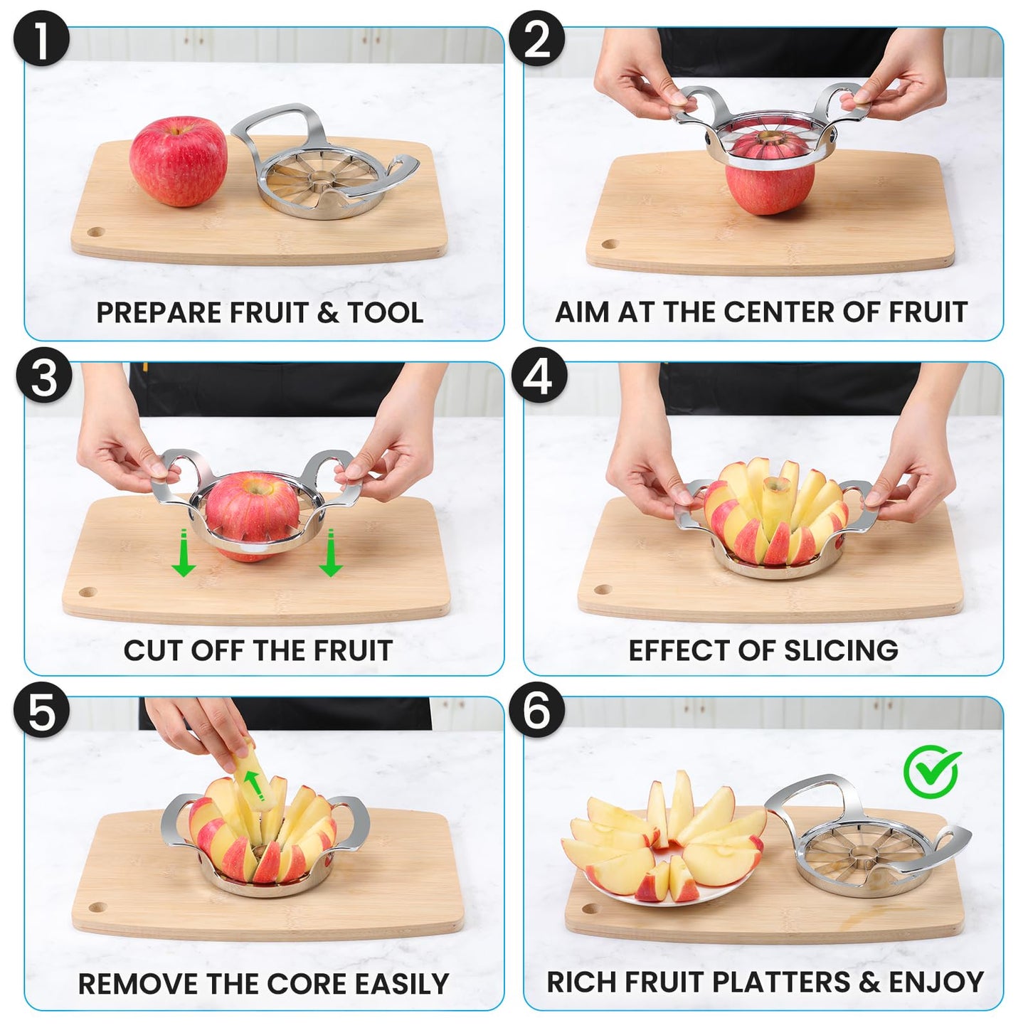 AUBENR 4.72 Inch Extra Large Apple Slicer with 12 Blades - Professional Heavy Duty Apple Cutter -304 Stainless Steel Apple Corer Tool - Sharp Apple Slicer and Corer - Easy to Use - Dishwasher Safe