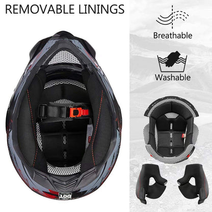 ILM Off Road Motorcycle Dual Sport Helmet Full Face Sun Visor Dirt Bike ATV Motocross Casco DOT Certified Model 606V(Grey Red, L)