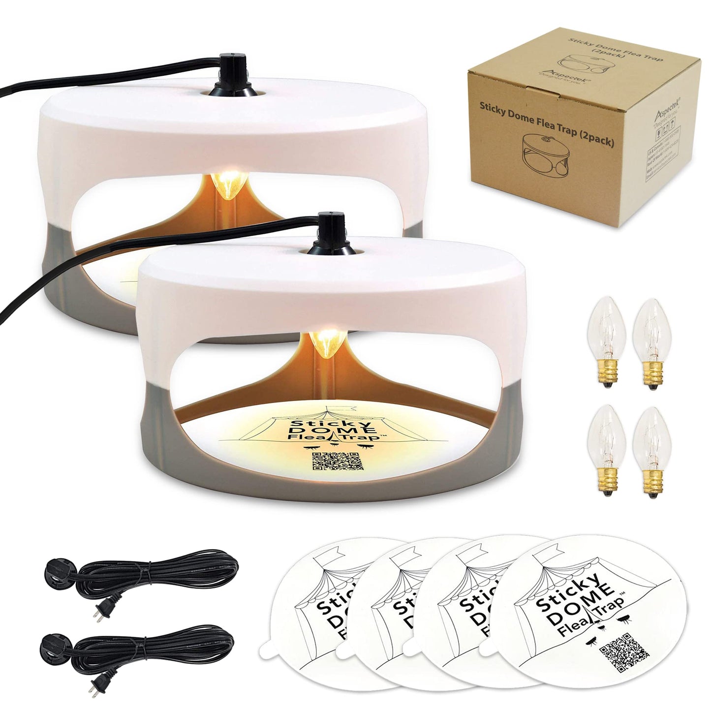 ASPECTEK Sticky Dome Flea Trap, Odorless Glue Trap with 2 Sticky Discs, Effective Bed Bug Killer and Flea and Tick Treatment, Indoor Insect Trap for Bugs, 2 Packs in White and Light Gray