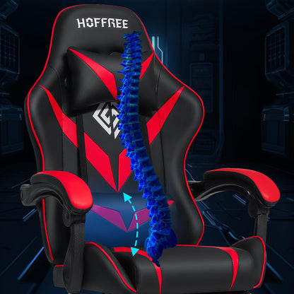 HOFFREE Massage Gaming Chair for Kids Computer Gamer Chair with Footrest and Lumbar Support Reclining PC Game Chair with Headrest for Gaming Room Red and Black