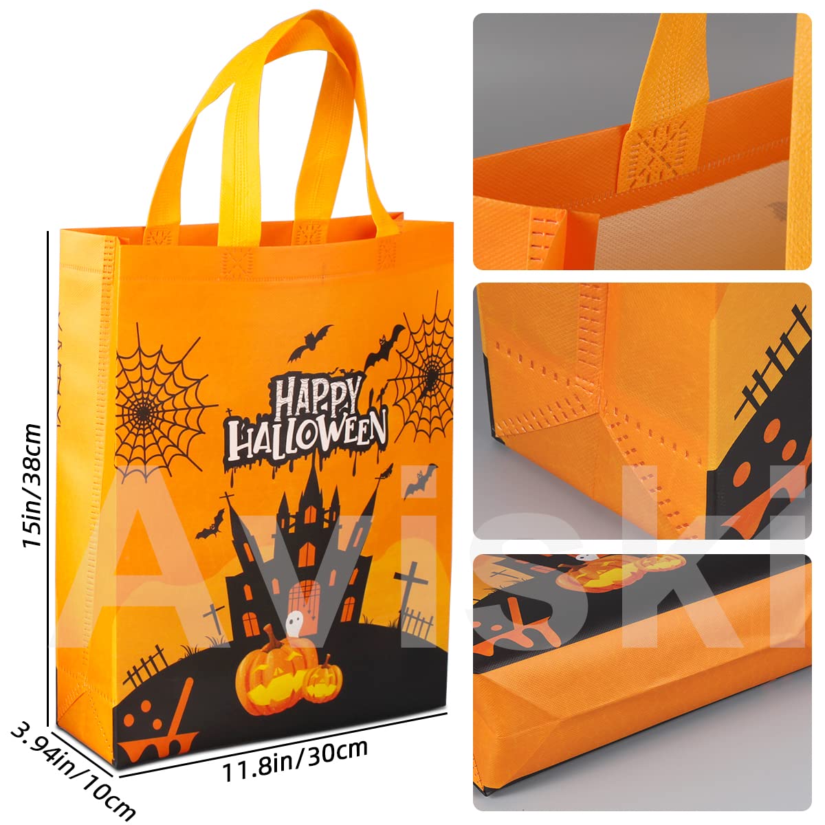 Aviski 6PCS Halloween Trick or Treat Bags, Non-Woven Large Gift Tote Bags with Handles for Gifts Wrapping, Party Supplies, 15 * 11.8 * 3.9inch