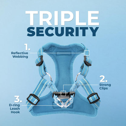 Best Pet Supplies Voyager Adjustable Dog Harness Leash Set with Reflective Stripes for Walking Heavy-Duty Full Body No Pull Vest with Leash D-Ring, Breathable All-Weather - Baby Blue, XS