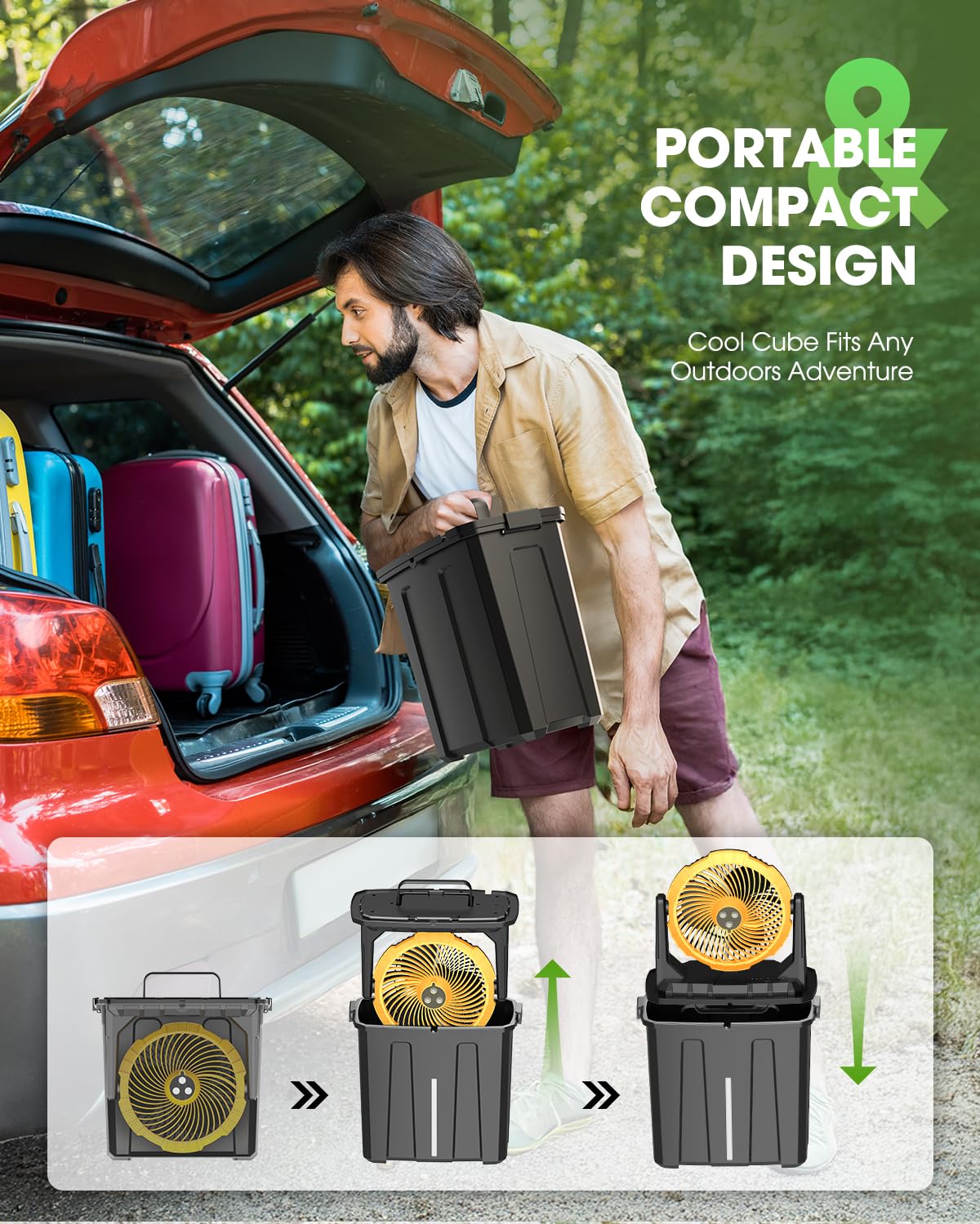 Ausic Portable Misting Fan - 9L Bucket, 10-inch Outdoor Fans for Patios/Camping/Beach/Golf etc., 20000mAh USB Rechargeable Battery Powered Floor Water Cooling Fan, 3 Strong Winds, 3 Spray Mister