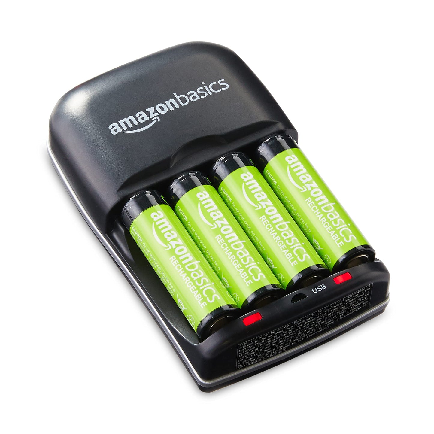 Amazon Basics Rechargeable Battery Charger for AA & AAA Nickel-Metal Hydride (NiMH) Batteries with USB Charging Port, Black