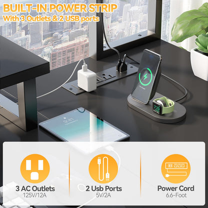 Aheaplus Small L Shaped Gaming Desk with LED Lights & Power Outlets, Reversible L-Shaped Computer Desk with Monitor Stand & Storage Shelf, Corner Desks Home Office Desk with Storage Bag, Black