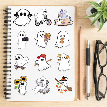 50pcs Cute Cartoon Ghost Stickers for Kids Teens,Halloween Decorative Sticker Vinyl Waterproof Stickers for Skateboard Laptop Luggage Fridge DIY Decal (Ghost)