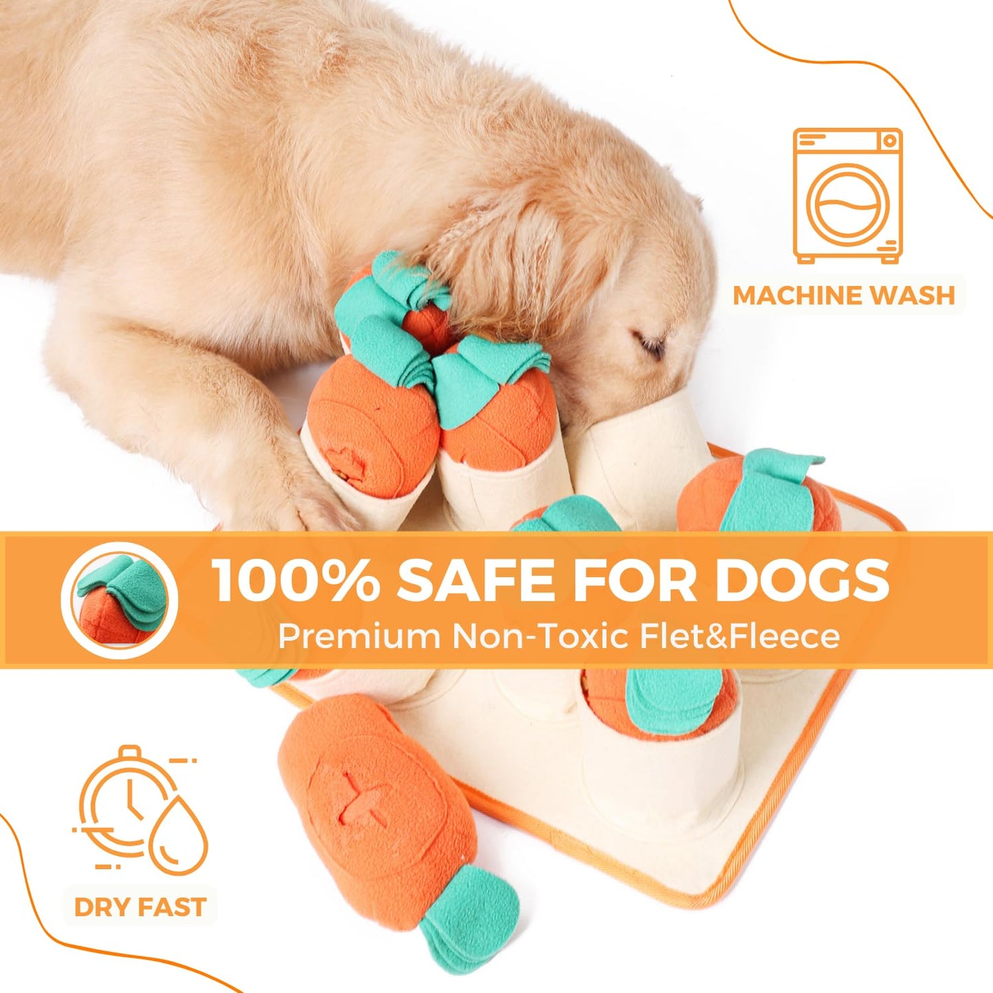 Boredom Buster for Small and Medium Dog, Interactive Treat Puzzle Rug, Slow Feeder Mat with Squeaky Carrots, 20-40 Mins Self-Entertainment Toy, Enrichment Toy Gifts for Dog