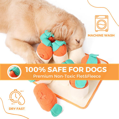 Boredom Buster for Small and Medium Dog, Interactive Treat Puzzle Rug, Slow Feeder Mat with Squeaky Carrots, 20-40 Mins Self-Entertainment Toy, Enrichment Toy Gifts for Dog
