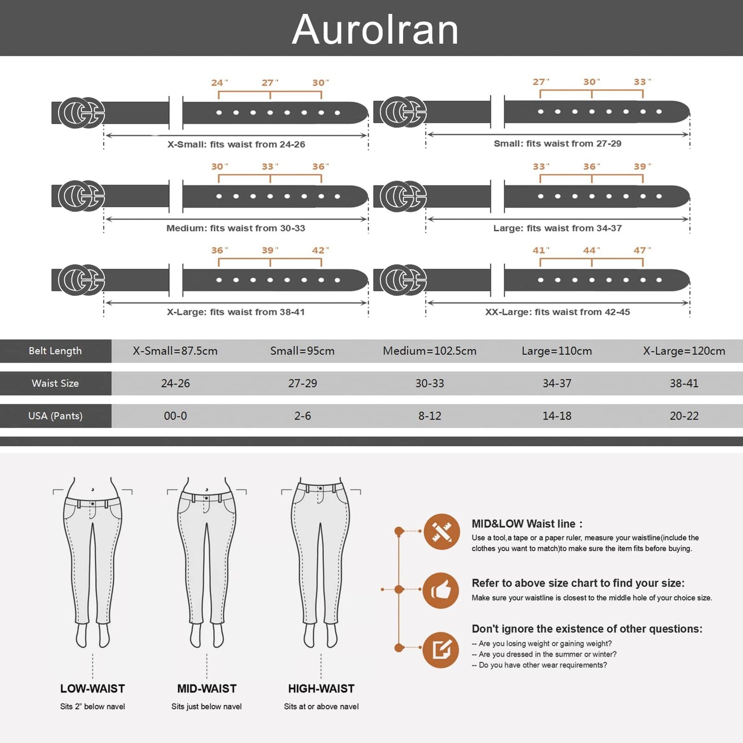 Aurolran Women's Fashion Classic Metal Buckle Leather Belt with Jeans Dress