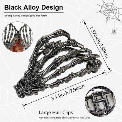 AIUPUOC Black Hair Clip with Skeleton Skull Design for Women's Hair Styling, Medium Metal Hair Claw Clips, Halloween Hair Accessories, 1 Count