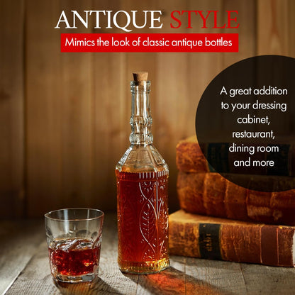 BULK PARADISE Large Clear Decorative Glass Bottle with Spout and Cork, 32oz, 1 Bottle - Design: VINO (3in X 11.9in)