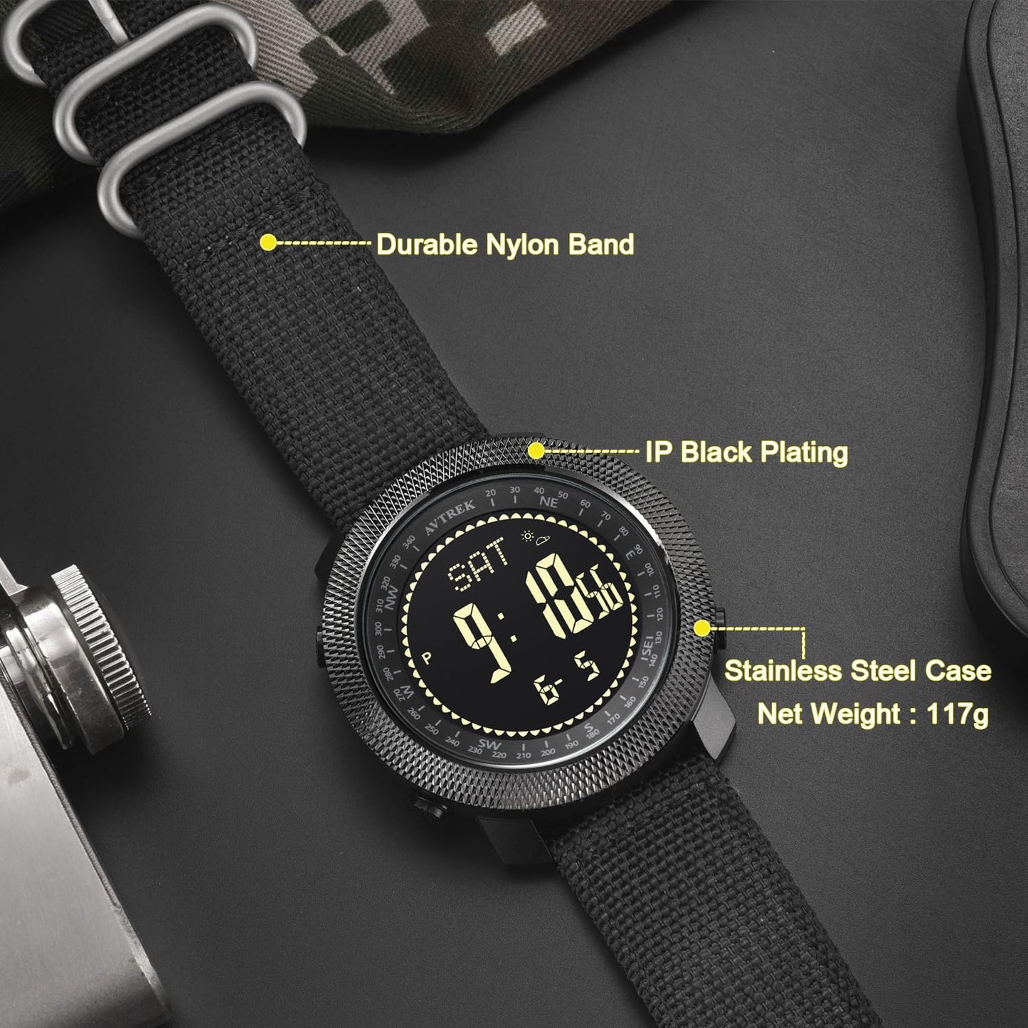 AVTREK Mens Outdoor Sport Tactical Survival Watches Hiking Digital Wrist Watch Swimming Military Army Altimeter Barometer Compass Watches