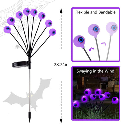 4 Pack Halloween Decorations Outdoor Lights - 32LED Solar Scary Eyeball Pathway Light Swaying by Wind, Waterproof Solar Halloween Stake Lights for Garden Porch Lawn Pathway (Purple)