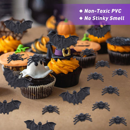 WHXGQ 200 Pcs Plastic Bats Spiders Halloween Mini Bats and Fake Spiders for Decorations Creepy Scary Prank Toys Plastic Insec Toys Halloween Miniatures