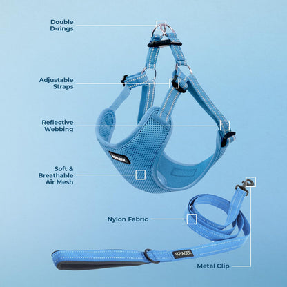 Best Pet Supplies Voyager Adjustable Dog Harness Leash Set with Reflective Stripes for Walking Heavy-Duty Full Body No Pull Vest with Leash D-Ring, Breathable All-Weather - Baby Blue, XS