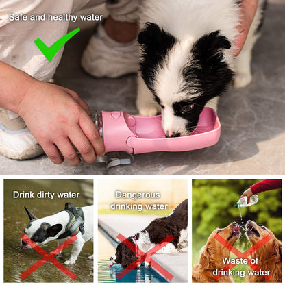 AIKIDS Foldable Dog Water Bottle - Portable Dispenser | Leak Proof & Food Grade Plastic Travel | Pet Water Bottle for Dog Cat Outdoor Walking Hiking Travel(Pink, 12oz)