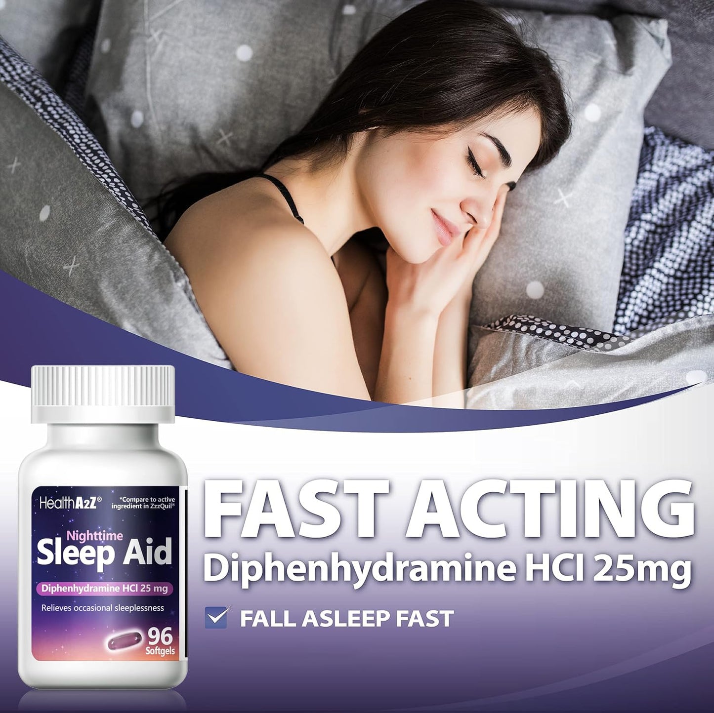HealthA2Z Sleep Aid, Diphenhydramine HCl 25mg Softgels, Supports Deeper, Restful Sleeping, Non Habit-Forming (96 Softgels)