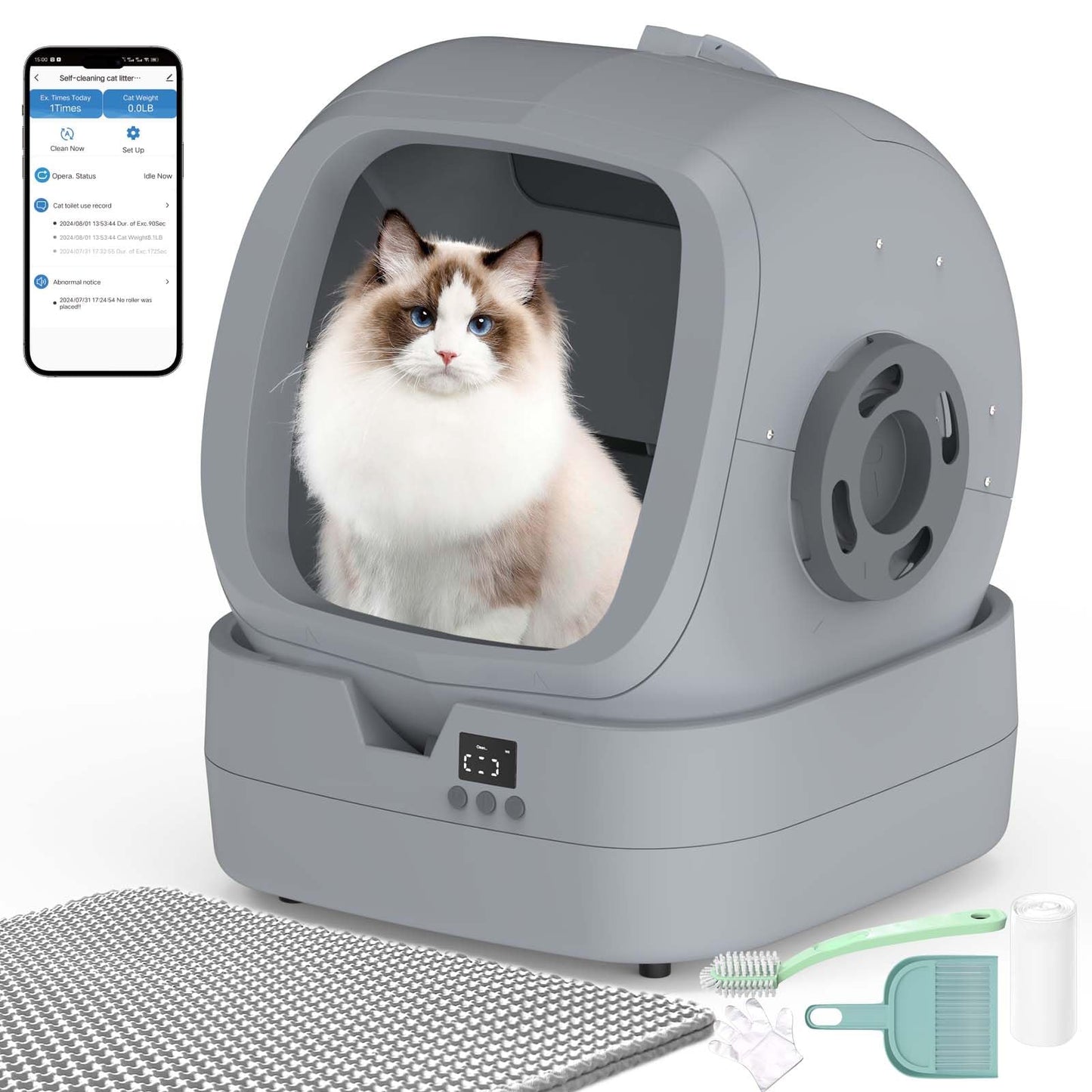 Automatic Cat Litter Box Self Cleaning - APP Control and Weight Monitoring - 86L Ultra-Quiet - Smart Health Monitor, Safe Anti-Pinch, Self Cleaning Litter Box (Assembly Required) -Worry Free Returns