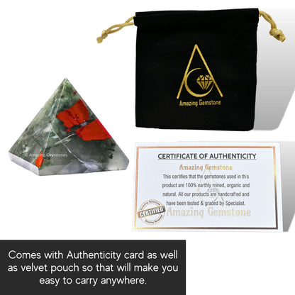 African Bloodstone Pyramid Crystal Healing Stones - 1" Great Pyramid Figurine of Natural Stone Pyramid for Meditation, Reiki, Chakra Balancing and Crystal Pyramids Grid
