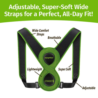 Hempvana Straight 8 Fully Adjustable Lightweight Posture Corrector, AS-SEEN-ON-TV, Helps Relieve Back Strain, Slouching & Text Neck, Moisture-Wicking Hemp Fibers, Eight Points of Support, Unisex