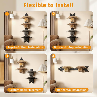 HYDERMUS Hat Organizer for 10 Baseball Caps and 3 Cowboy Hat Cowboy Hat Rack for Wall with Solid Wood Arrow Hat Storage Cowgirl Hat Hanger Closet Storage and Organizer Black