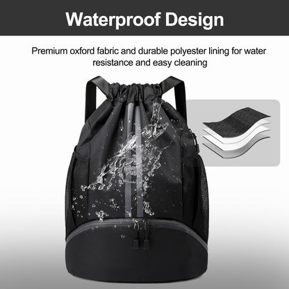 Hoedia Sports Drawstring Backpack - String Swim Gym Bag with Shoes Compartment and Wet Proof Pocket for Women&Men