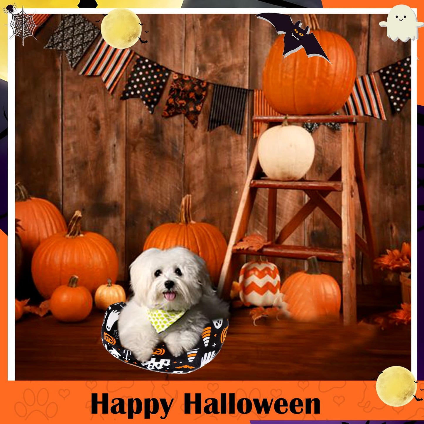 BABORUI Dog Pillow for Small Dogs, U Shaped Dog Neck Calming Pillow for Joint Relief Sleeping Improve, Machine Washable Pet Pillow for Dogs & Cats(Halloween)