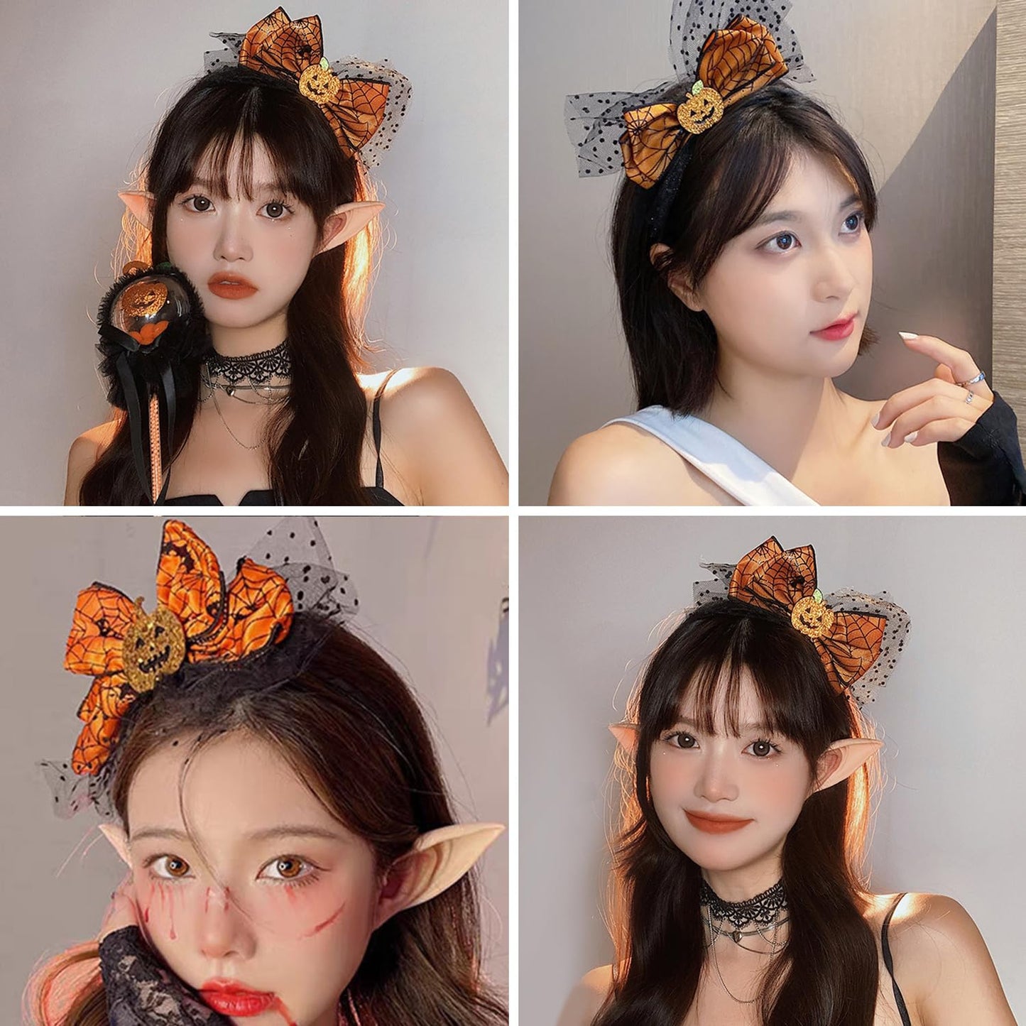 HOXIEYA Halloween Bow Headband Pumpkin with Mesh Design Headands Ornage Hair Hoop for Thanksgiving Halloween Party Headand Hair Accessories for Women Girls