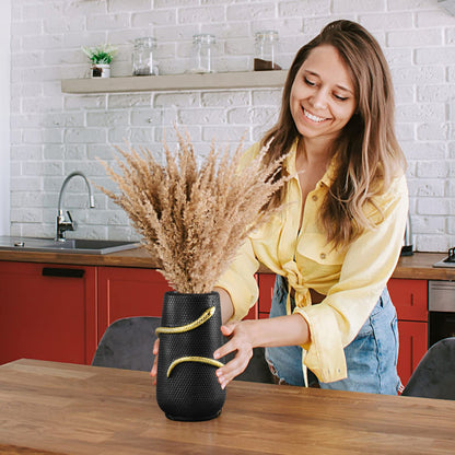 Black Flower Vase Home Decor, Halloween Decor Indoor, Unique Black Vase for Bookshelf Fireplace Bedroom Kitchen Living Room Table Centerpieces Office Desk,Boho Vase, 8" Tall