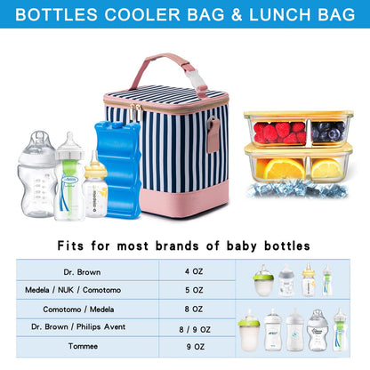 BABEYER Breastmilk Cooler Bag with Ice Pack Fits 6 Baby Bottles Up to 9 Ounce, Baby Bottle Bag with Shoulder Strap for Nursing Mom Daycare, Straps