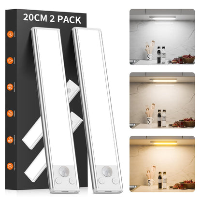 BokiHuk Cabinet Lighting LED with Motion Sensor Pack of 2 Cabinet Light Cabinet Light LED Strip Dimmable USB Rechargeable Under-Unit Light Kitchen for Wardrobe, Stairs, Boot