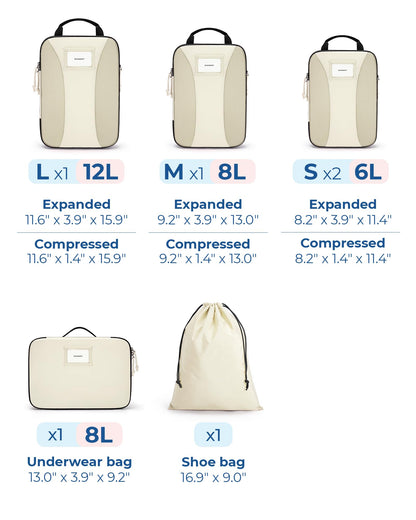 BAGSMART Compression Packing Cubes, 6 PCS Packing Cubes for Suitcases, Travel Bags Organizer for Luggage, Lightweight Packing Cube for Travel Essentials, Beige