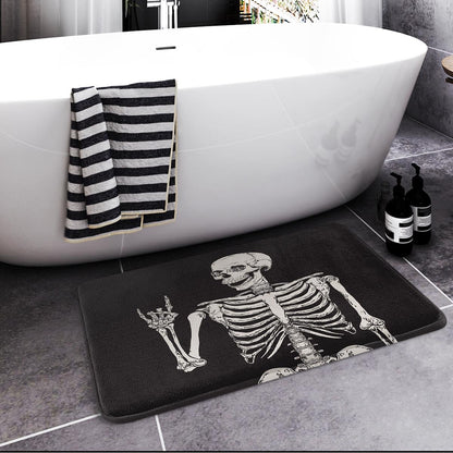 Britimes Bath Mat for Bathroom, Rock and Roll Skeleton Skull Washable Cover Floor Rug Carpets Floor Mat Bathroom Decorations 16x24 Inches for Kitchen Bedroom Indoor