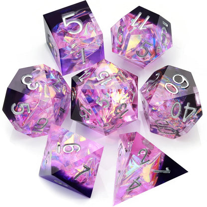 Haxtec DND Dice Set Sharp Edge Resin Dice with Dice Case Purple D&D Polyhedral Dice for TTRPGs Dungeons and Dragons DND Gift