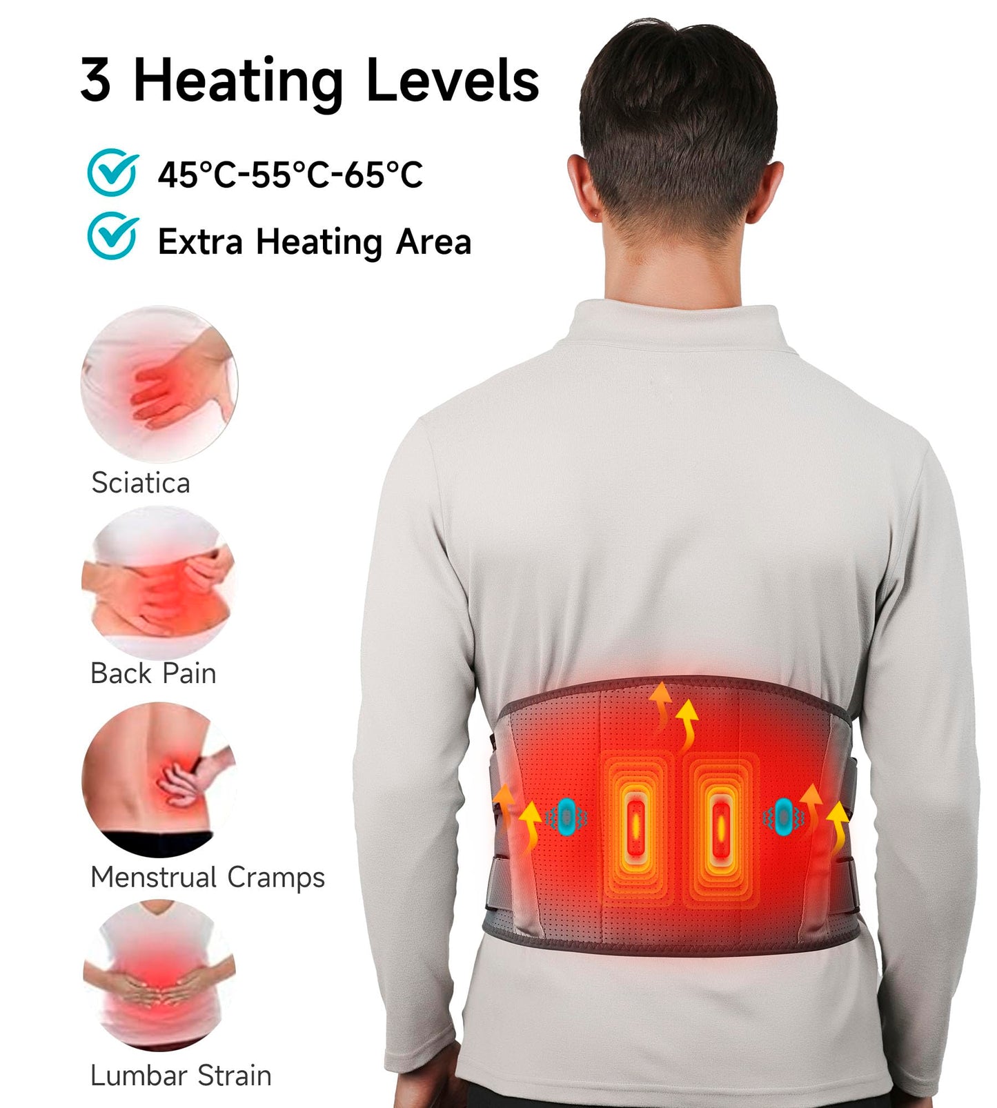 ALLJOY 67" Cordless Heating Pad for Back Pain Relief FSA HSA Eligible, Birthday Gifts for Women Men Mom Dad, Portable Lower Back Massager with 3 Heat 5 Vibration, Lock Screen Supported