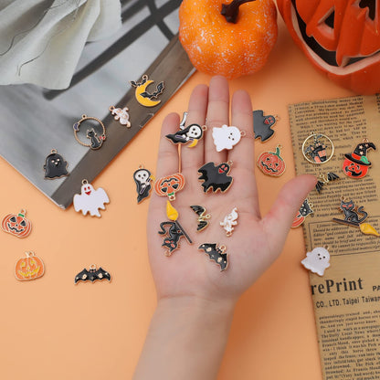 AIEX 36pcs Halloween Charms, Enamel Pendant Halloween Pumpkin Ghost Bat Charms for Earrings Necklace Bracelet Jewelry Making DIY Craft Decorations