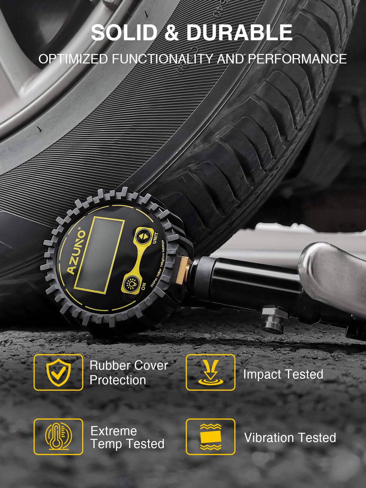 AZUNO Digital Tire Inflator with Pressure Gauge, 200 PSI, Heavy Duty Air Compressor Accessories, Comes with a Portable Carrying Box