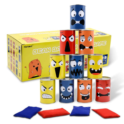 Harborii Halloween Bean Bag Toss Game for Kids & Family, Carnival Party Game with 10 Funny Face Cans & 4 Bean Bags