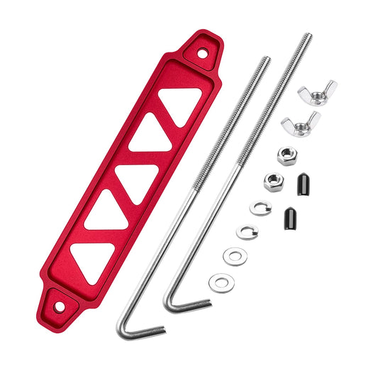 ARONOVA Battery Hold Down Sets,With Billet Aluminum Battery Tie Down Bracket and 18-8(304) Stainless Steel J bolts (Red, 10 inch bolts)