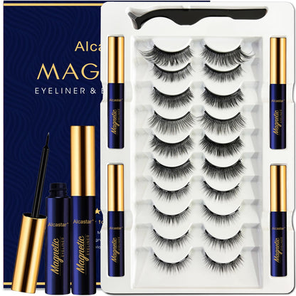 Alcastar Magnetic Eyelashes with Eyeliner Kit, Light weight Magnetic Lashes Natural Look, Reusable,Long Lasting, (KIT 005)