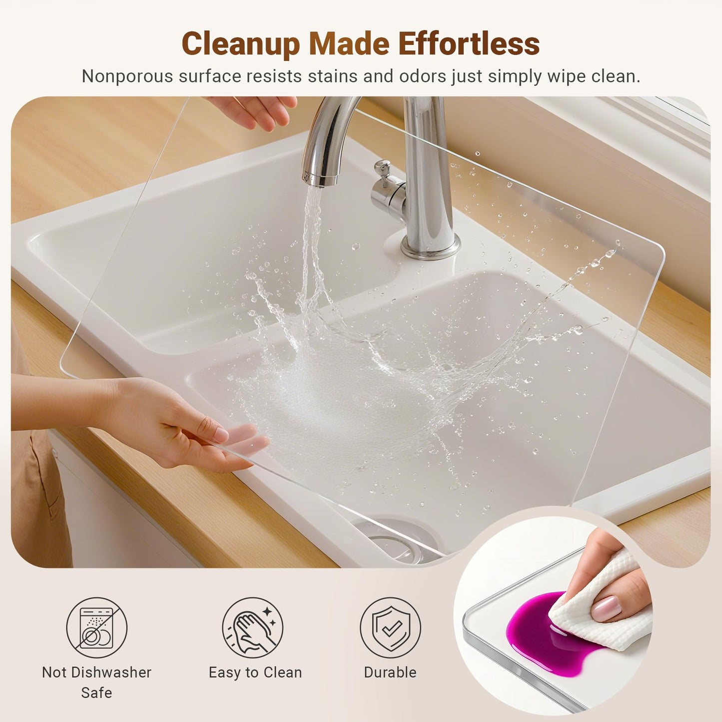 Acrylic Cutting Board with Counter Lip, 17.5x13.5 Inch Clear Cutting Boards for Kitchen Counter, Large Cutting Board Non Slip for Countertop Protector, Apartment Essentials Kitchen Decor Gifts