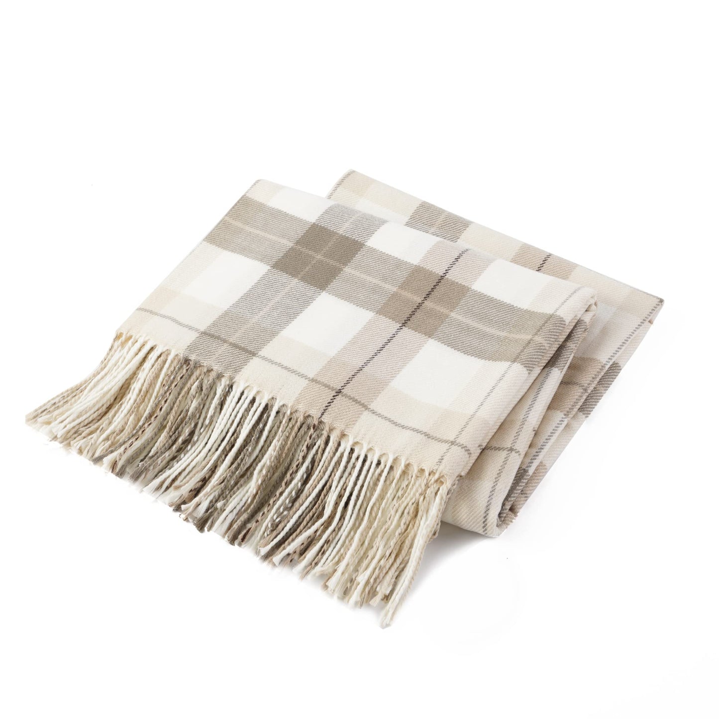 BATTILO HOME Fall Plaid Throw Blanket for Couch, Farmhouse Checkered Decor Throw, Lightweight Beige Throw Blankets for Bed Sofa Neutral Fall Decor, 50"x60"